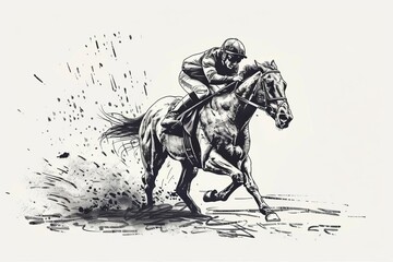 energetic horse racing sketch in black ink on white background capturing speed and motion equestrian sport illustration vintage drawing style