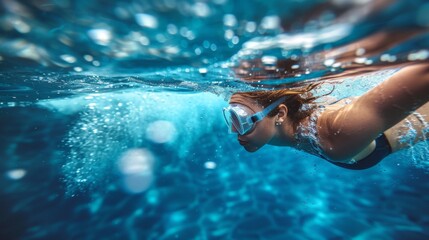 An athlete swimming in water with water splash in pool