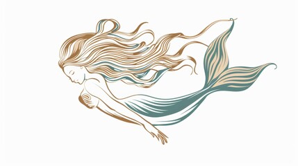 Wall Mural - Vector illustration of a beautiful mermaid.