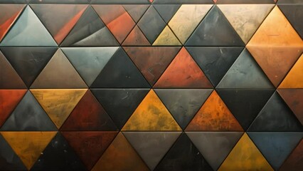 Poster - A painting of a triangular pattern displayed on a wall, showing geometric shapes and lines in various shades.