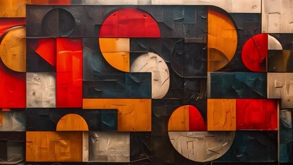Poster - The abstract painting features an array of colors and shapes, creating a dynamic and visually striking composition.