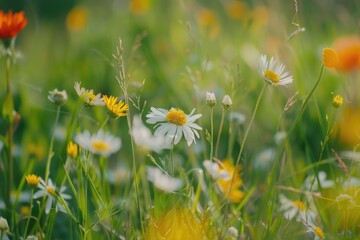 A sunny day scene with a field of colorful wildflowers