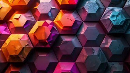 Poster - Multicolored hexagonal shapes fill the frame, creating a dynamic and eye-catching background.