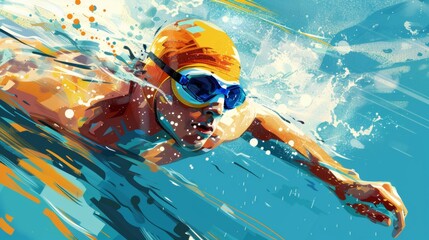 An athlete swimming in water with water splash in pool