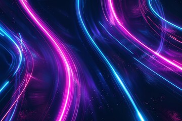 Poster - An abstract AI illustration of a futuristic corridor illuminated with purple and blue neon lights
