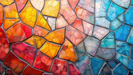 Poster - A vibrant painting of colorful tiles decorates a wall, showcasing intricate patterns and bright hues.