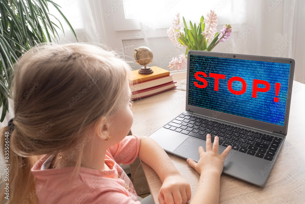 toddler child, preschool girl using computer, stop internet, Learning ...