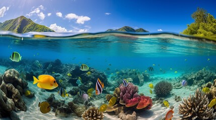 Underwater Paradise: A Vibrant Seascape with Colorful Coral Reefs and Tropical Fish