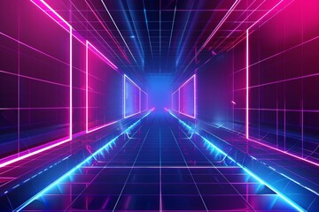 Wall Mural - futuristic digital 3d background with copy space abstract geometric shapes and neon grid lines hitech virtual reality concept illustration