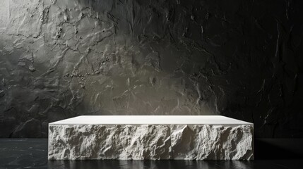 Aufkleber - A rough stone pedestal stands against a dark, textured wall. The minimalist design highlights the contrast in textures.