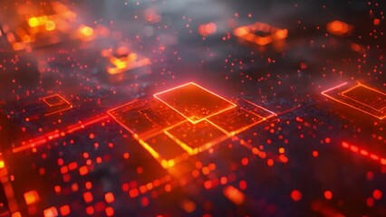 Poster - Orange and black squares contrast on a dark background, creating a striking visual pattern.
