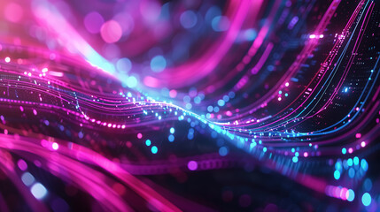 Abstract background with futuristic and tech-inspired designs, featuring vibrant colors such as neon pink, cyan, and purple