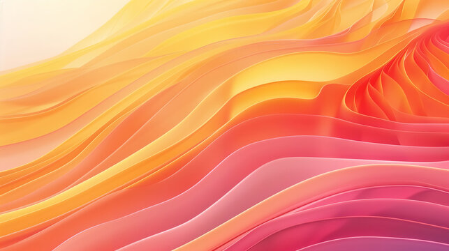 Abstract background with abstract wave patterns using gradients from warm shades of orange, pink and yellow. 
