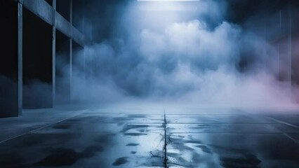 Wall Mural - Abstract light in a dark concrete floor with smoke, Background of empty room, street, neon light, fog, asphalt, copy space, generative ai.