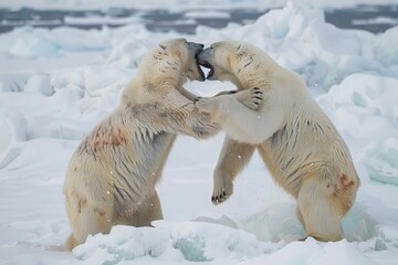 polar bears playing in the snow