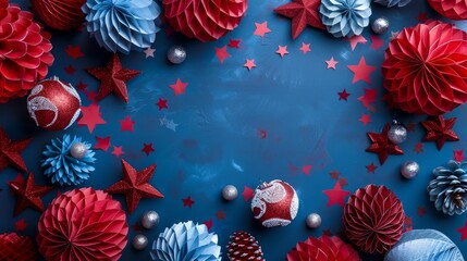 Studio shot of red, white, and blue decorations with space for text