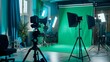 © PSCL RDL - Professional photo studio setup with green chroma key background and lighting equipment. Videography concept
