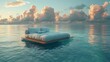 © Janko - A serene and dreamy scene of a plush bed floating on still ocean waters under a sky streaked with fluffy clouds