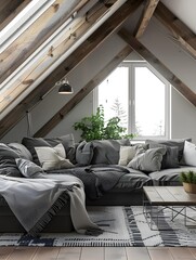 Wall Mural - Grey attic living room interior with sofa