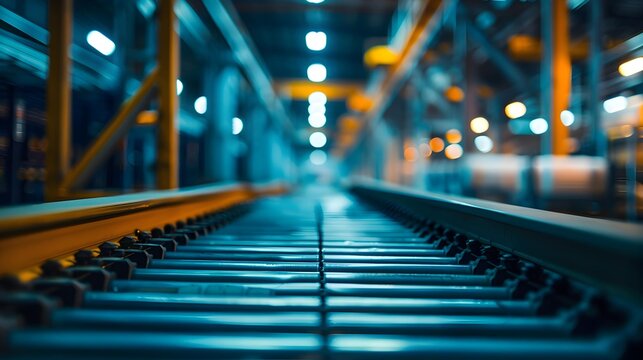 Empty conveyor belt in a factory interior, photo, industrial setting, concept of automation and mass production