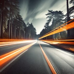 Wall Mural - road in motion with light trails. long exposure.