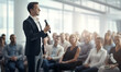 © Akilmazumder - Public speaker talking in front of audience, Successful businessman holds business conference for the press, Speaker at Business Conference and Presentation
