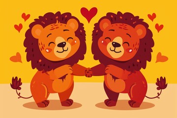 Wall Mural - two lions posing next to each other in a natural setting