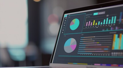 Poster - Close-up of a SaaS dashboard on a laptop screen, displaying user engagement metrics, vibrant interface details. 