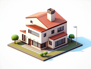 A model of 3d real estate house building, Conceptual flat and building on urban area, real estate housing concept