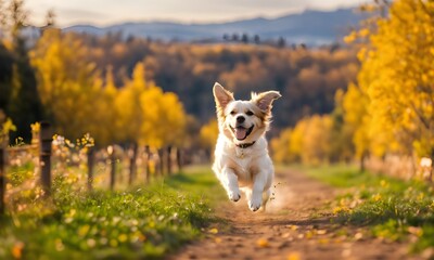 Wall Mural - golden retriever running in the park