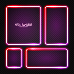 Wall Mural - glowing neon banners, illuminated colorful square frames. shiny vibrant border, glow effect. red vin