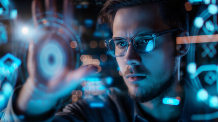 Poster - cyber security expert ethical hacker working on cyber security using futuristic augmented reality technology 
