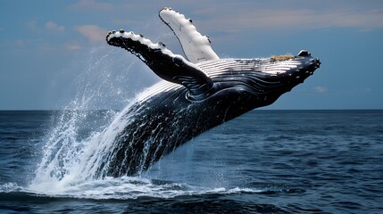 Humpback whale jumping from the ocean water