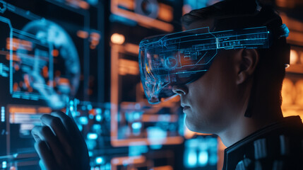 Poster - cyber security expert ethical hacker working on cyber security using futuristic augmented reality technology 