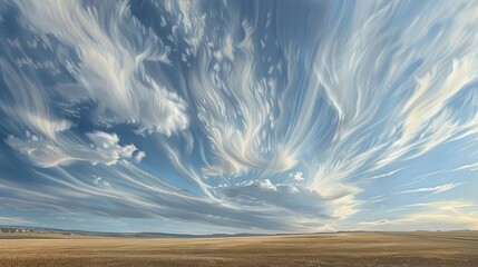 Wall Mural - Daytime sky with streaks of clouds and an overcast sky