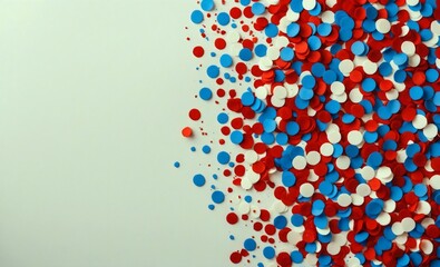 Wall Mural - Side border of a mix of red, white, and blue confetti adding a fun and celebratory touch, on a white background, top view, copy space for text