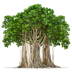 Vector illustration of a banyan tree on a white background. Suitable for crafting and digital design projects.[A-0001]