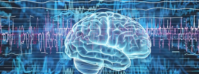 Poster - Futuristic Brain Waves and EEG Readings Visualization in Blue Digital