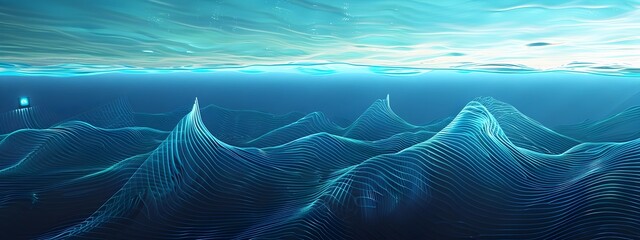 Poster - Sonar Waves Underwater Abstract Futuristic Digital Landscape