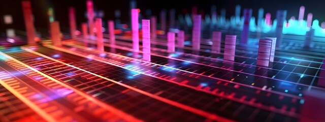 Poster - Vibrant Music Equalizer Visualization with Pulsing Frequencies and Neon Lights