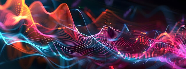 Poster - Vibrant Heartbeat Graph Depicting Frequencies Over Time in Dynamic Digital Landscape