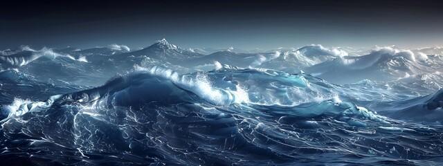 Poster - Tumultuous Tidal Waves   Swirling Seascape of Churning Ocean Forces in 3D Render