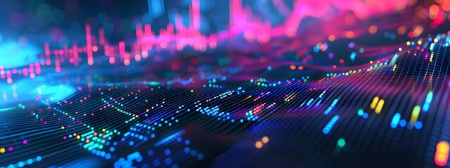 Poster - fluctuating market graph with dynamic digital visualization