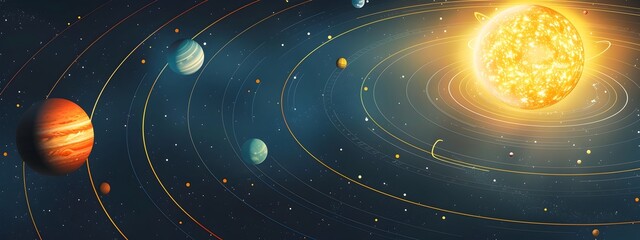 Poster - of Planets Orbiting the Sun at Different Frequencies in the Vast Cosmic Universe