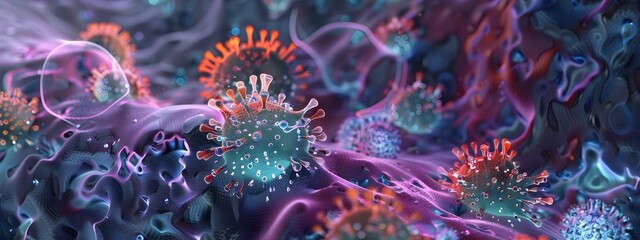 Aufkleber - mesmerizing microscopic circadian rhythm vibrant digital 3d viral cell