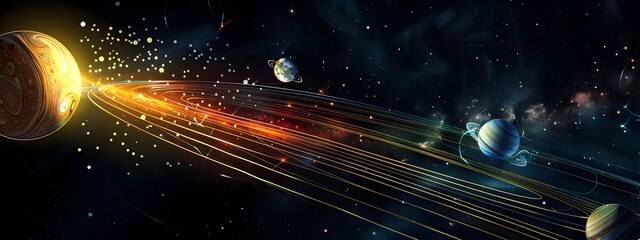 Poster - Planetary Rotation Celestial Bodies Orbiting in a Cosmic Dance of Gravity and Light