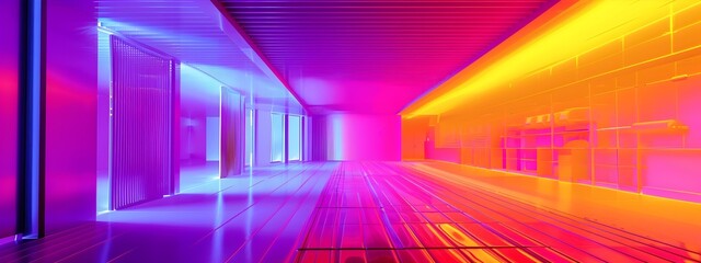 Poster - Vibrant Infrared Illumination of a Futuristic Corridor with Luminous Patterns and Reflections