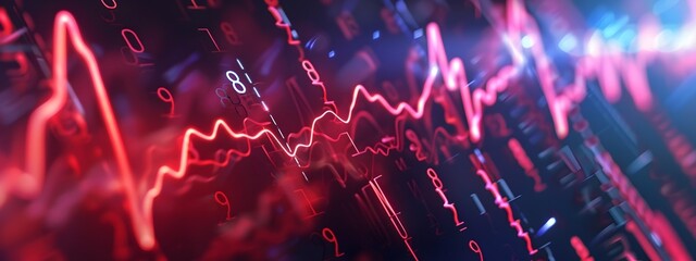 Poster - 3D Rendered Heart Rate Graph Showing Fluctuations and Rhythmic Patterns Over Time