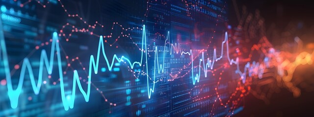 Poster - Heart Rate Graph Displaying Fluctuations Over Time on Digital Finance Background
