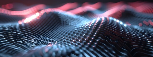 Poster - Vibrant Frequency Wave of Abstract Oscillating Digital Particle Texture
